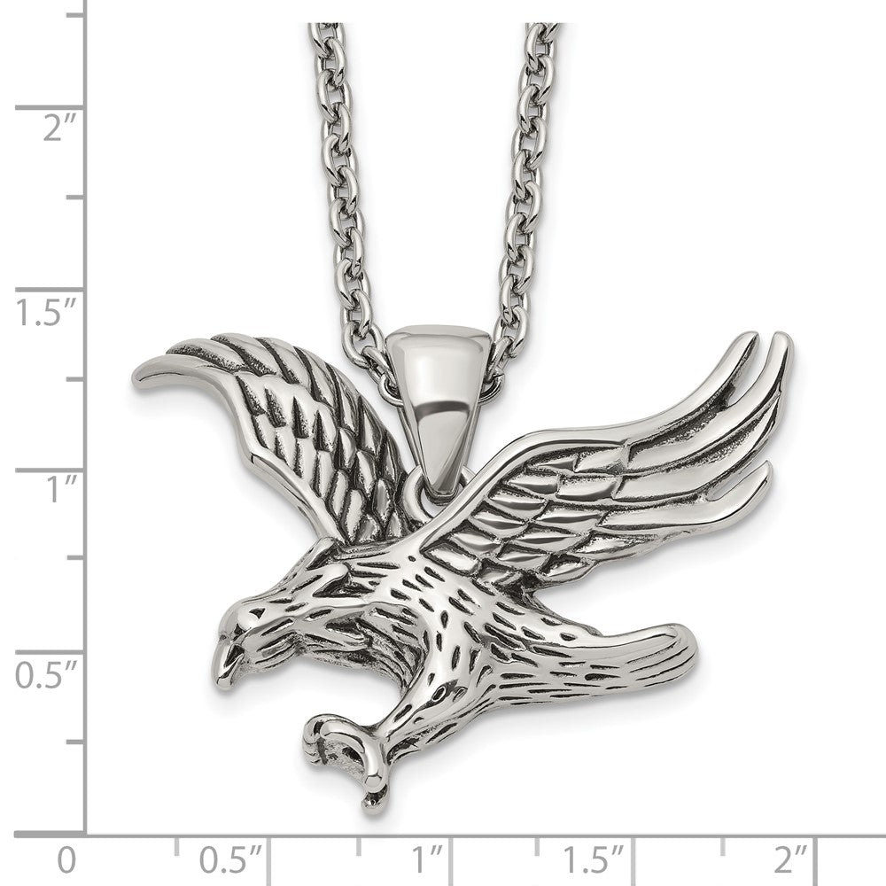 Chisel Stainless Steel Polished Eagle Pendant on a 24 inch Cable Chain Necklace
