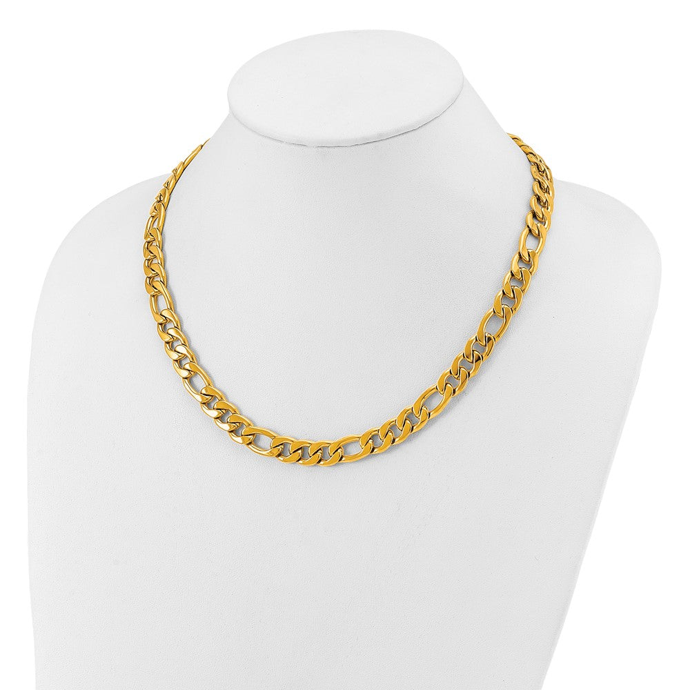 Chisel Stainless Steel Polished Yellow IP-plated 19.5 inch Plus a 2.5 inch Extension Figaro Link Necklace