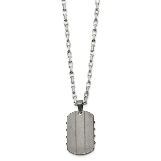 Chisel Stainless Steel Brushed and Polished Gunmetal IP-plated Dog Tag on a 24 inch Open Link Chain Necklace