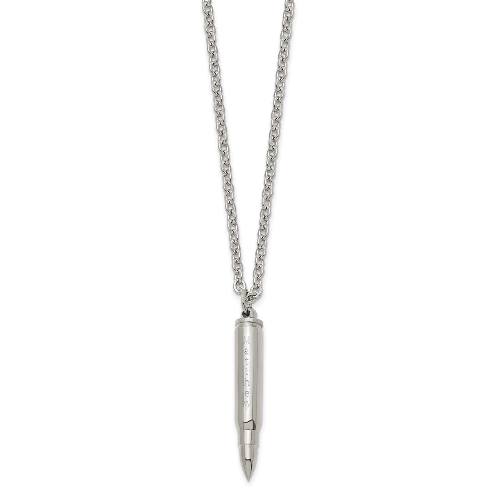 Chisel Stainless Steel Polished Bullet Capsule Pendant on a 20 inch Plus 2 inch Extension Cable Chain Necklace