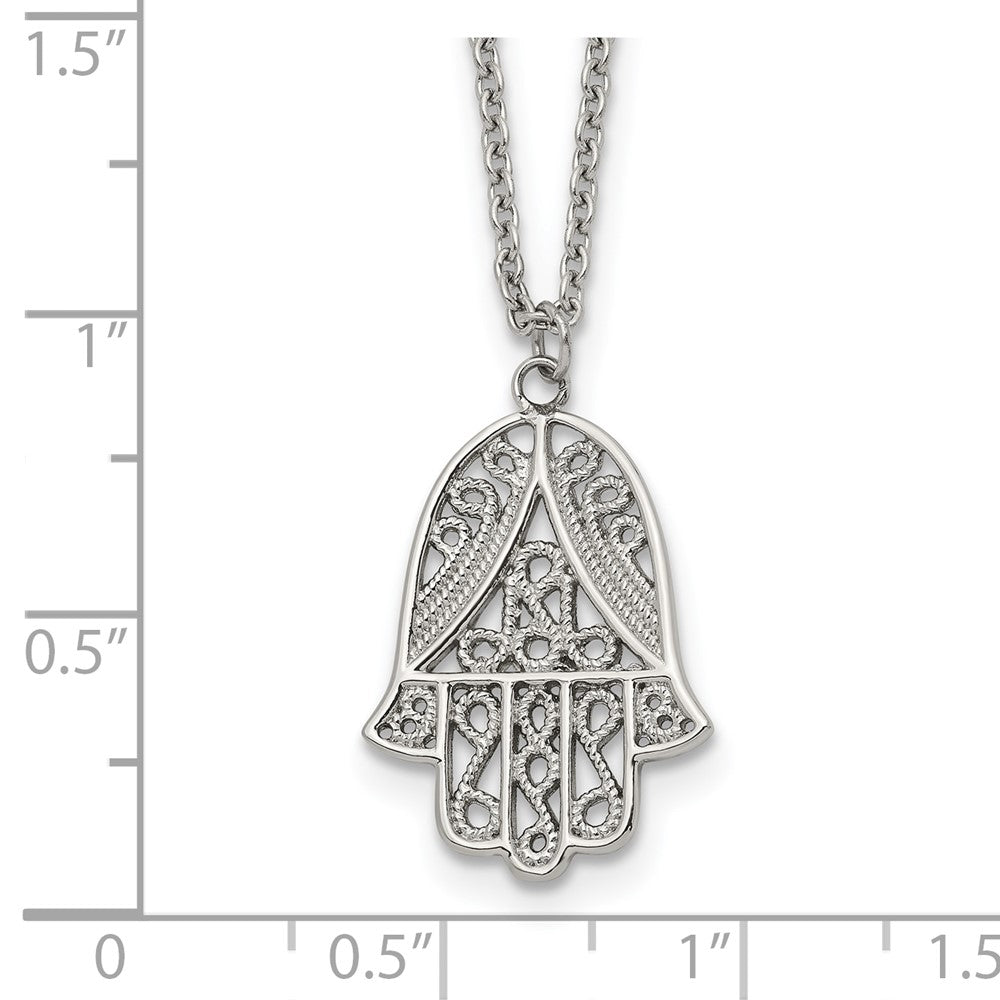 Chisel Stainless Steel Polished and Textured Hamsa Pendant on an 18 inch Plus a 2 inch Extension Cable Chain Necklace