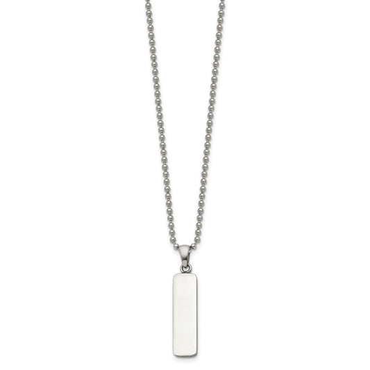Chisel Stainless Steel Polished Vertical ID Bar Pendant on a 22 inch Ball Chain Necklace