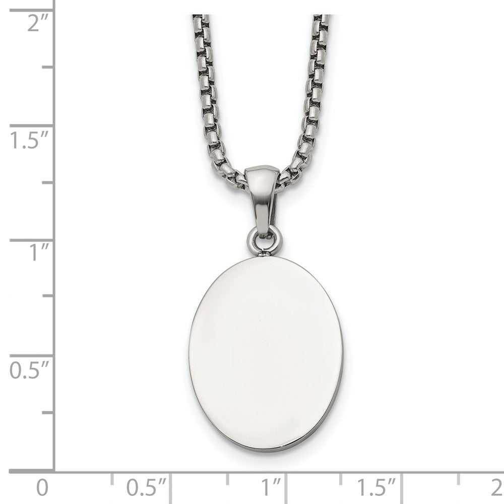 Chisel Stainless Steel Polished Oval Pendant on a 22 inch Box Chain Necklace