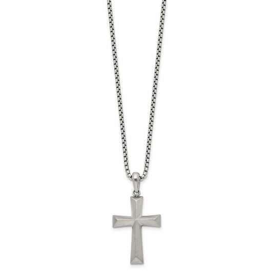 Chisel Stainless Steel Brushed Cross Pendant on a 20 inch Box Chain Necklace