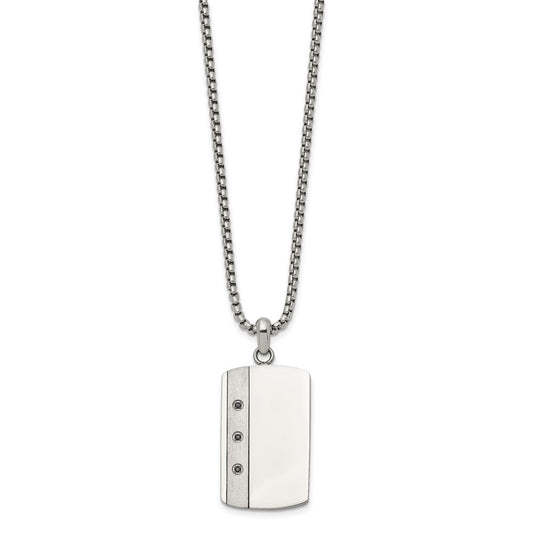 Chisel Stainless Steel Brushed and Polished Black CZ Dog Tag on a 20 inch Box Chain Necklace