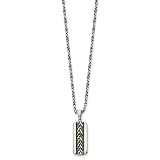 Chisel Stainless Steel Antiqued and Polished Pendant on a 20 inch Box Chain Necklace