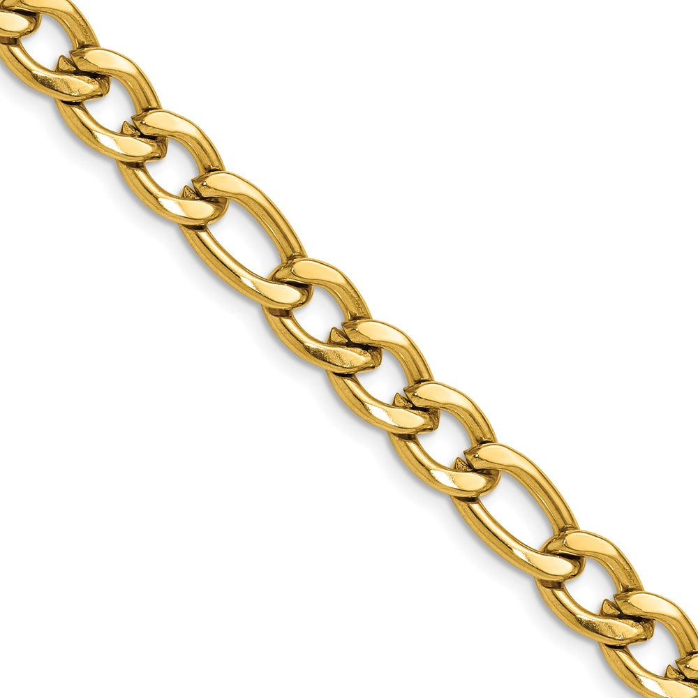 Chisel Stainless Steel Polished Yellow IP-plated 7.5mm 22 inch Figaro Chain