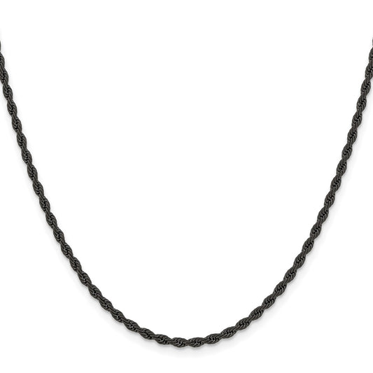 Chisel Stainless Steel Polished Black IP-plated 2.4mm 22 inch Rope Chain