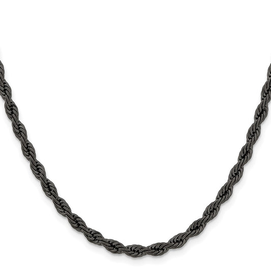 Chisel Stainless Steel Polished Black IP-plated 4mm 30 inch Rope Chain