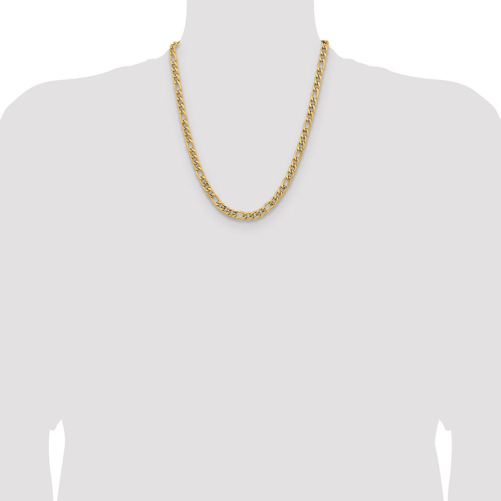 Chisel Stainless Steel Polished Yellow IP-plated 6.75mm 22 inch Figaro Chain