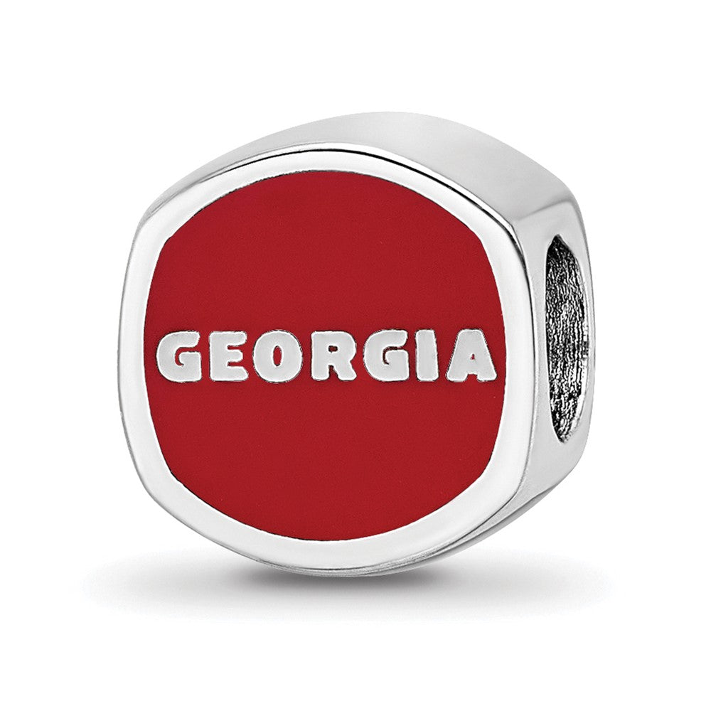 Sterling Silver Rhodium-plated LogoArt University of Georgia Enameled Double Logo Bead