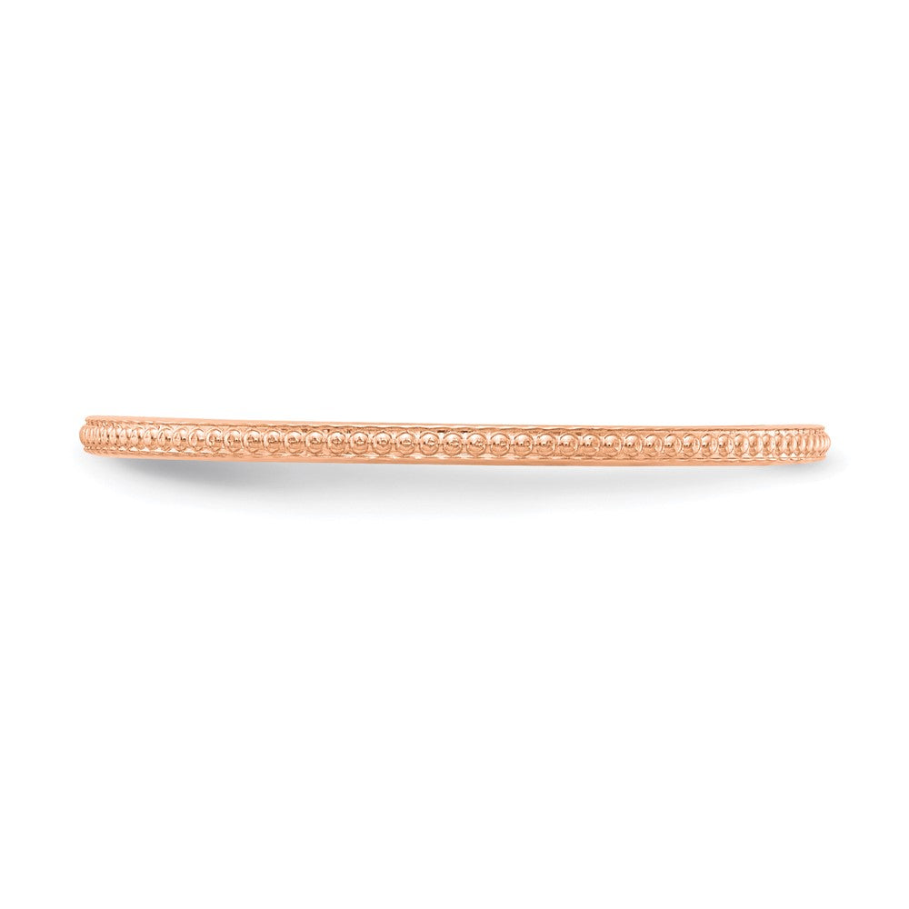 14K Rose Gold 1.2mm Beaded Stackable Band Size 8.5