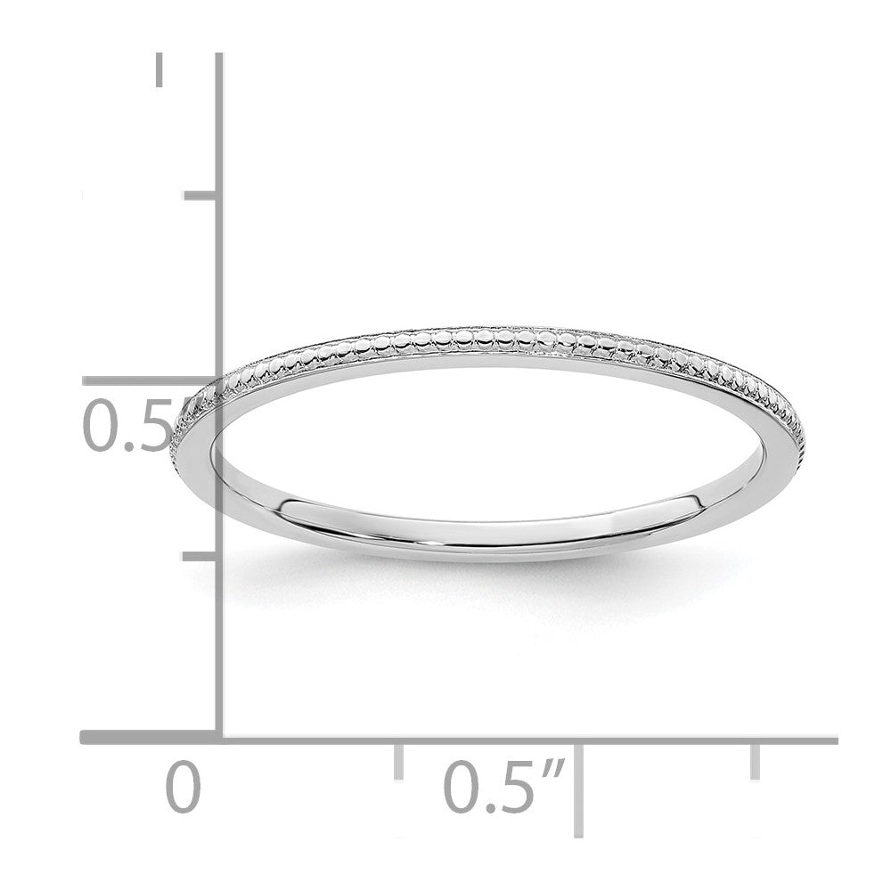 14K White Gold 1.2mm Beaded Stackable Band Size 9.5