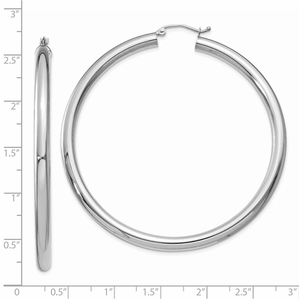 10k White Gold 4mm x 60mm Tube Hoop Earrings