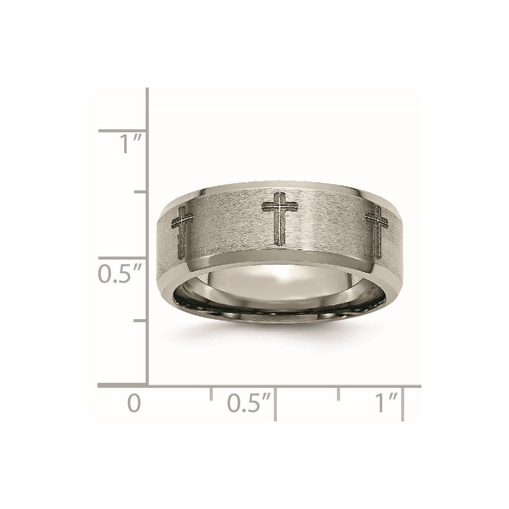 Chisel Titanium Brushed and Polished Masonic Laser Design 8mm Beveled Edge Band