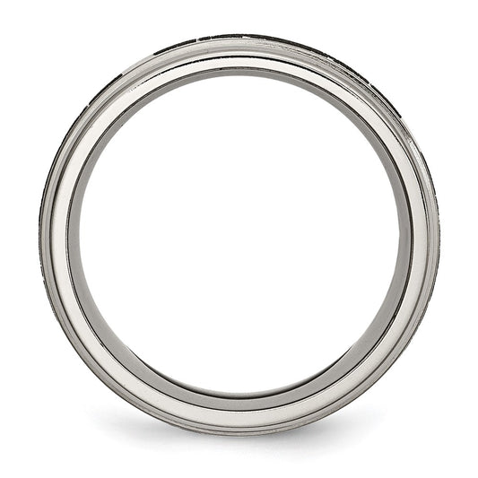 Chisel Titanium Brushed and Polished Claddagh Laser Design 8mm Ridged Edge Band