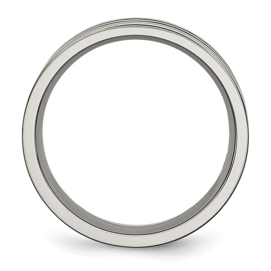 Chisel Titanium Polished Black Enamel Grooved 8mm Flat Band