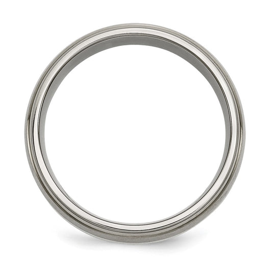 Chisel Titanium Brushed and Polished with Sterling Silver Inlay 8mm Ridged Edge Band
