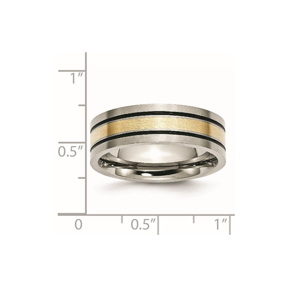 Chisel Titanium Antiqued and Brushed with 14k Gold Inlay 7mm Flat Band