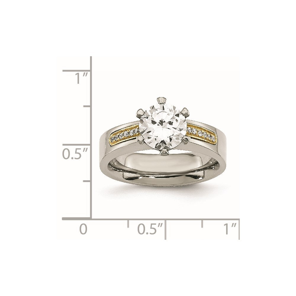 Chisel Titanium Polished with 14k Gold Inlay Accent CZ Ring