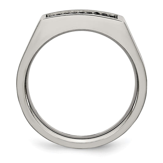 Chisel Titanium Brushed and Polished Black IP-plated CZ Signet Ring