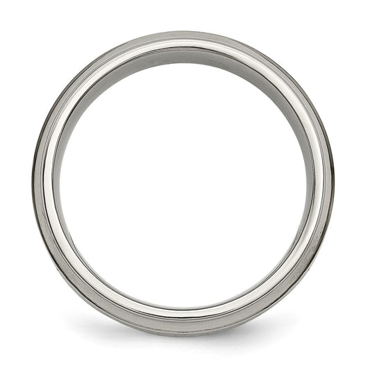Chisel Titanium Polished 1/5 Carat Diamond Ridged Edge 7mm Band