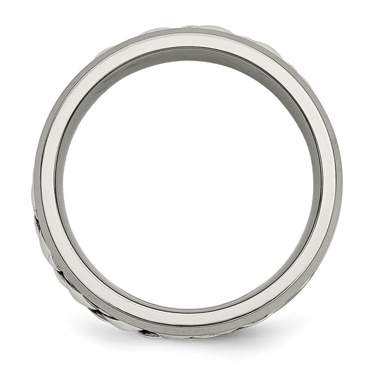 Chisel Titanium with Sterling Silver Inlay Polished 1pt. Diamond 7mm Band