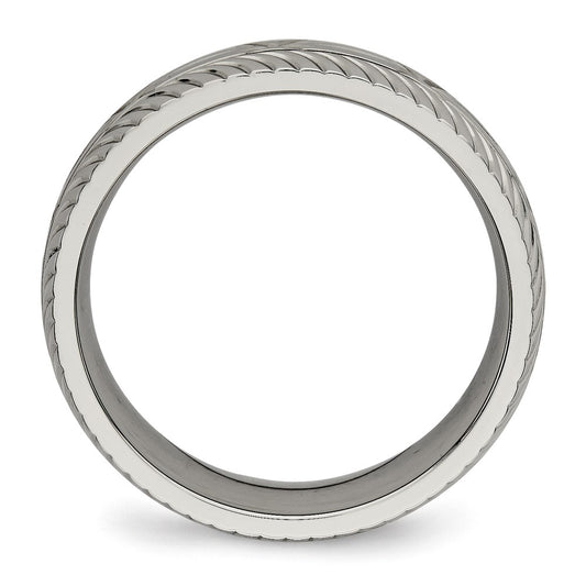 Chisel Titanium Polished Diamond Cut 7mm Band