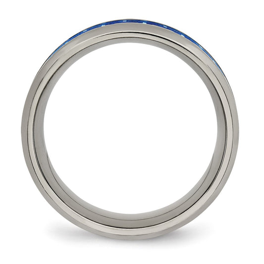 Chisel Titanium Polished with Blue and White Carbon Fiber Inlay 8mm Band