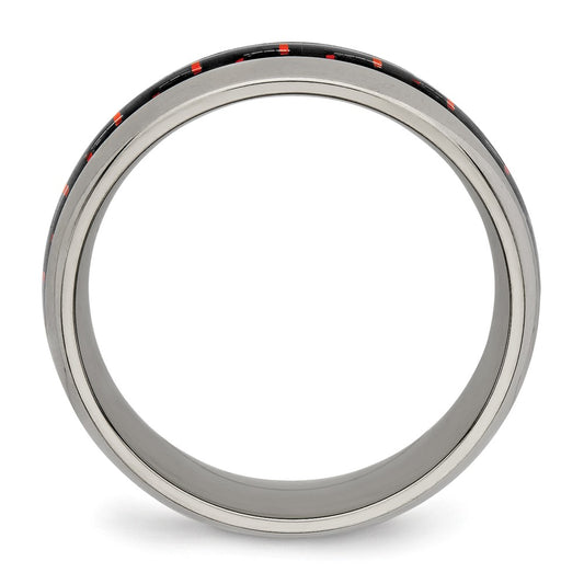 Chisel Titanium Polished with Black and Red Carbon Fiber Inlay 8mm Band