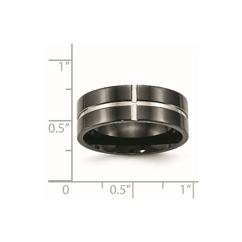 Chisel Titanium Polished Black IP-plated 8mm Grooved Comfort Fit Band