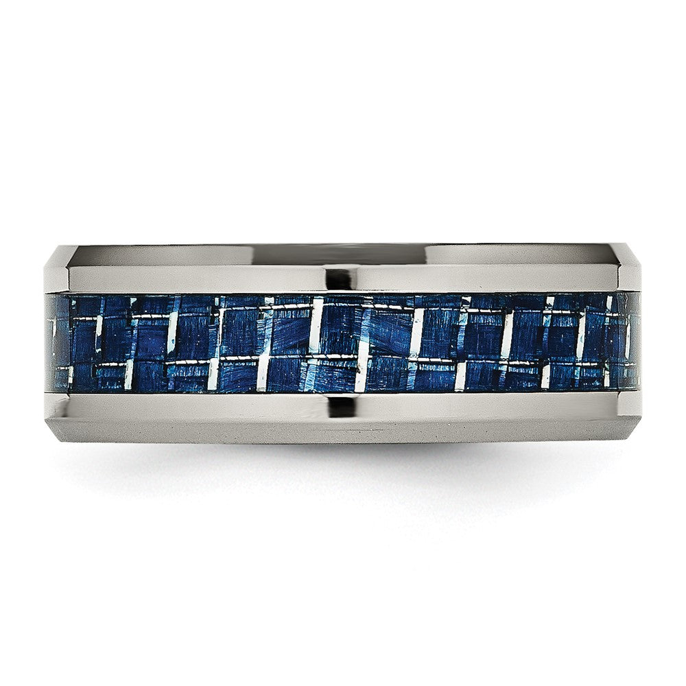 Chisel Titanium Polished with Blue Carbon Fiber Inlay 8mm Beveled Edge Band