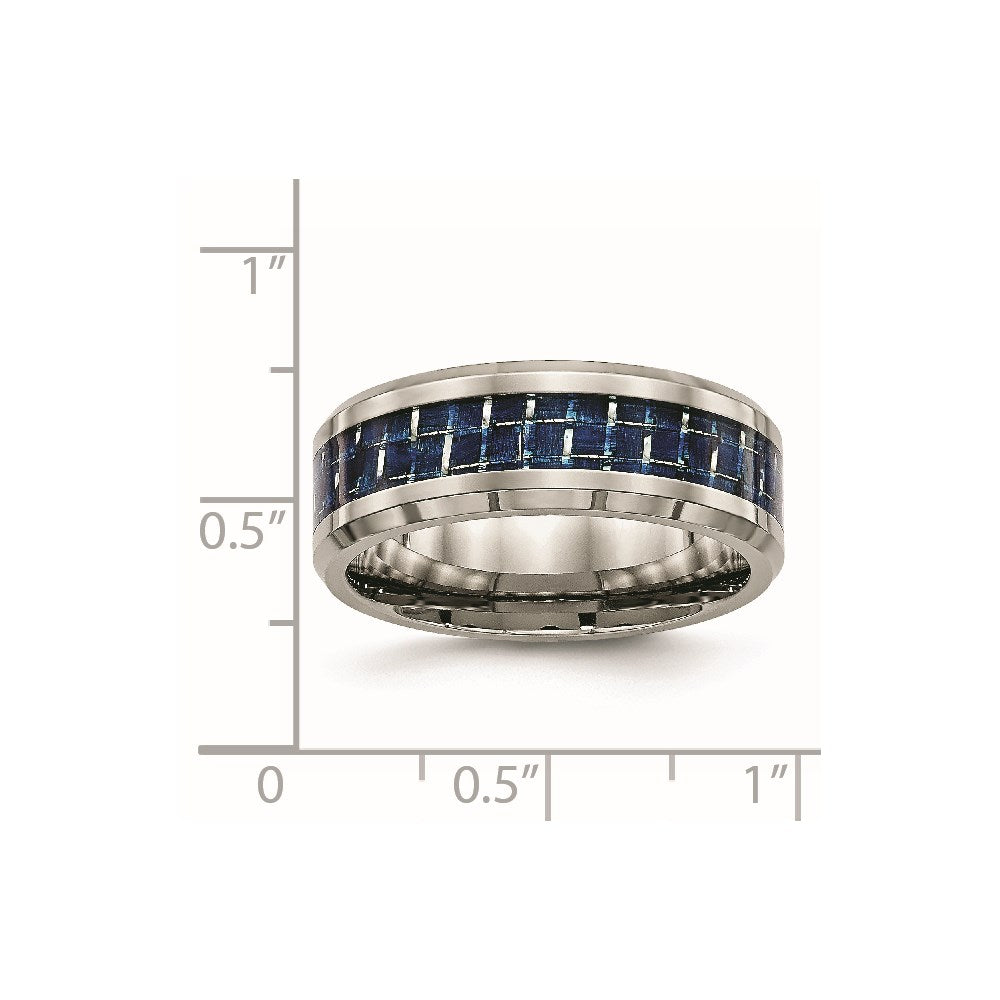 Chisel Titanium Polished with Blue Carbon Fiber Inlay 8mm Beveled Edge Band