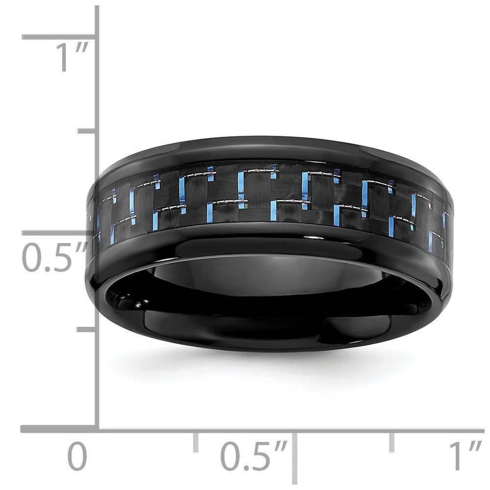 Chisel Black Titanium Polished with Black and Blue Carbon Fiber Inlay 8mm Band