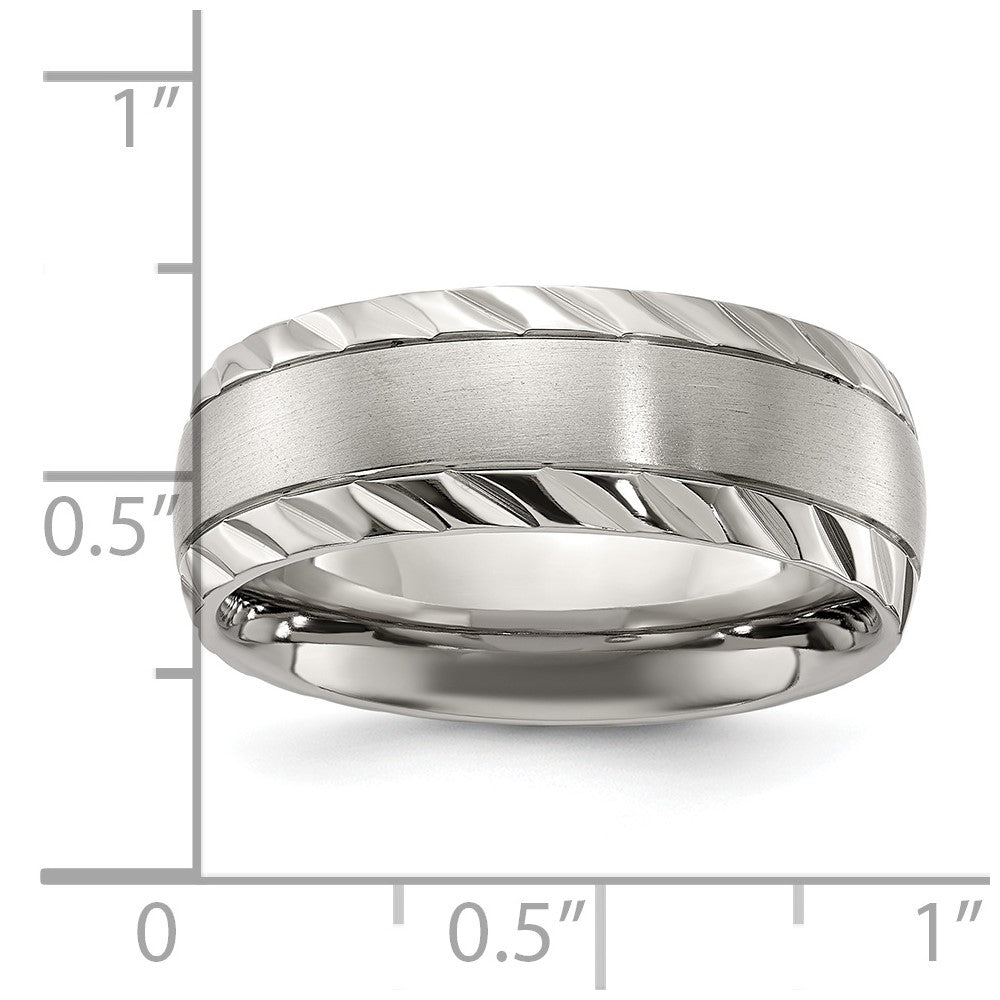 Chisel Titanium Polished with Brushed Center and Grooved Edge 8mm Band
