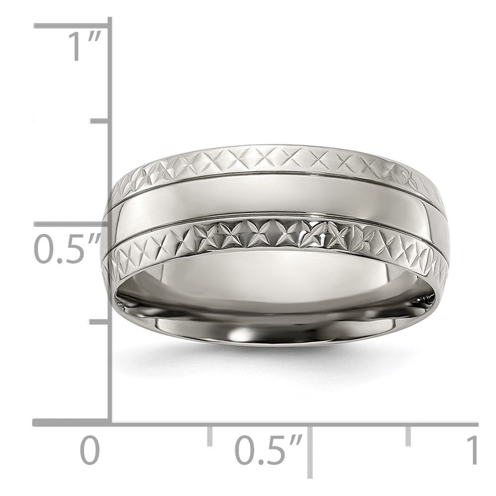 Chisel Titanium Polished Grooved Criss Cross Design 7mm Band