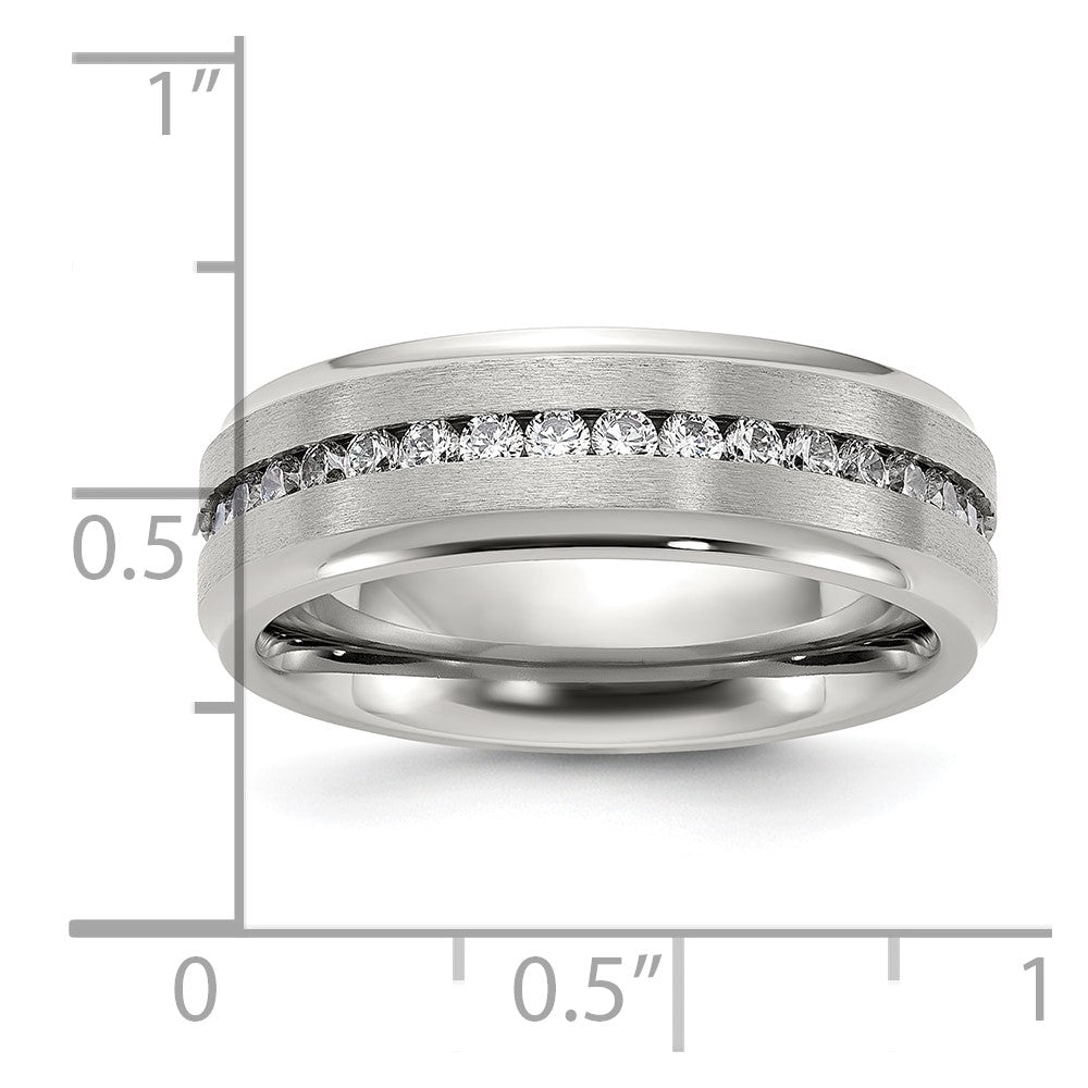 Chisel Titanium Polished with Brushed Center and CZ 7mm Band