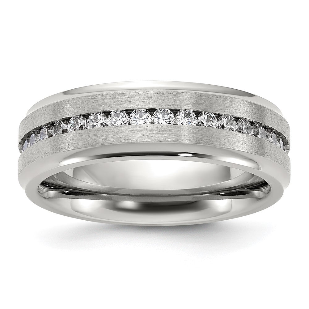 Chisel Titanium Polished with Brushed Center and CZ 7mm Band