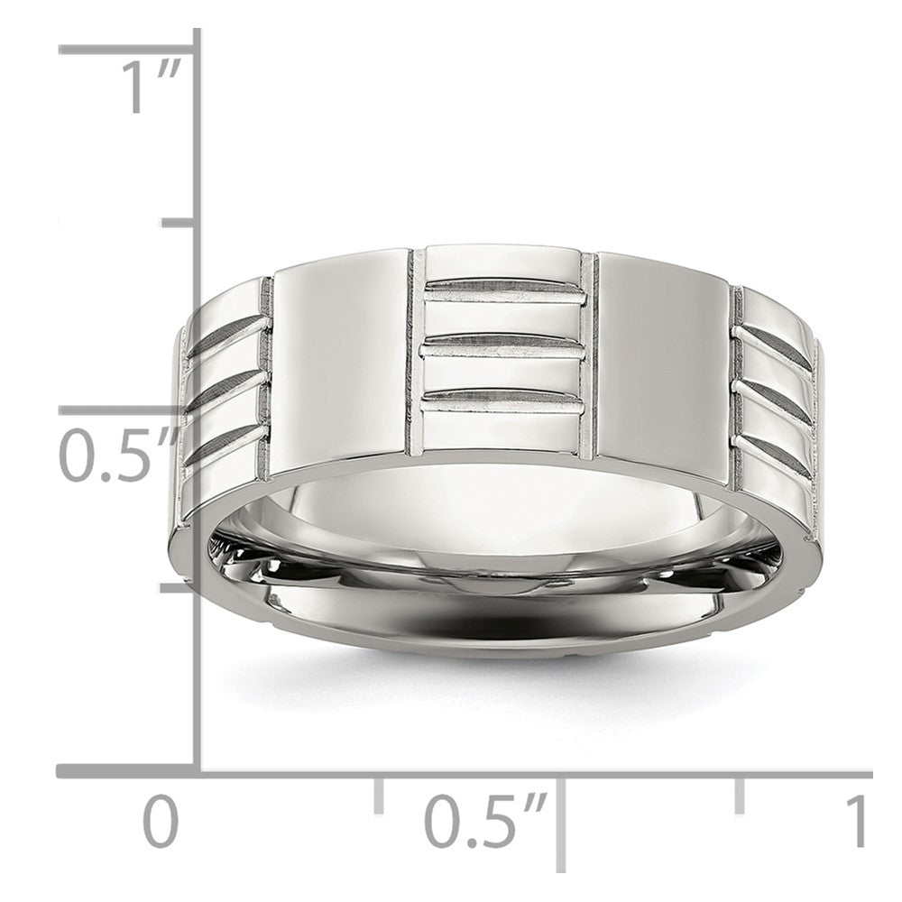 Chisel Titanium Brushed and Polished Grooved 8mm Band