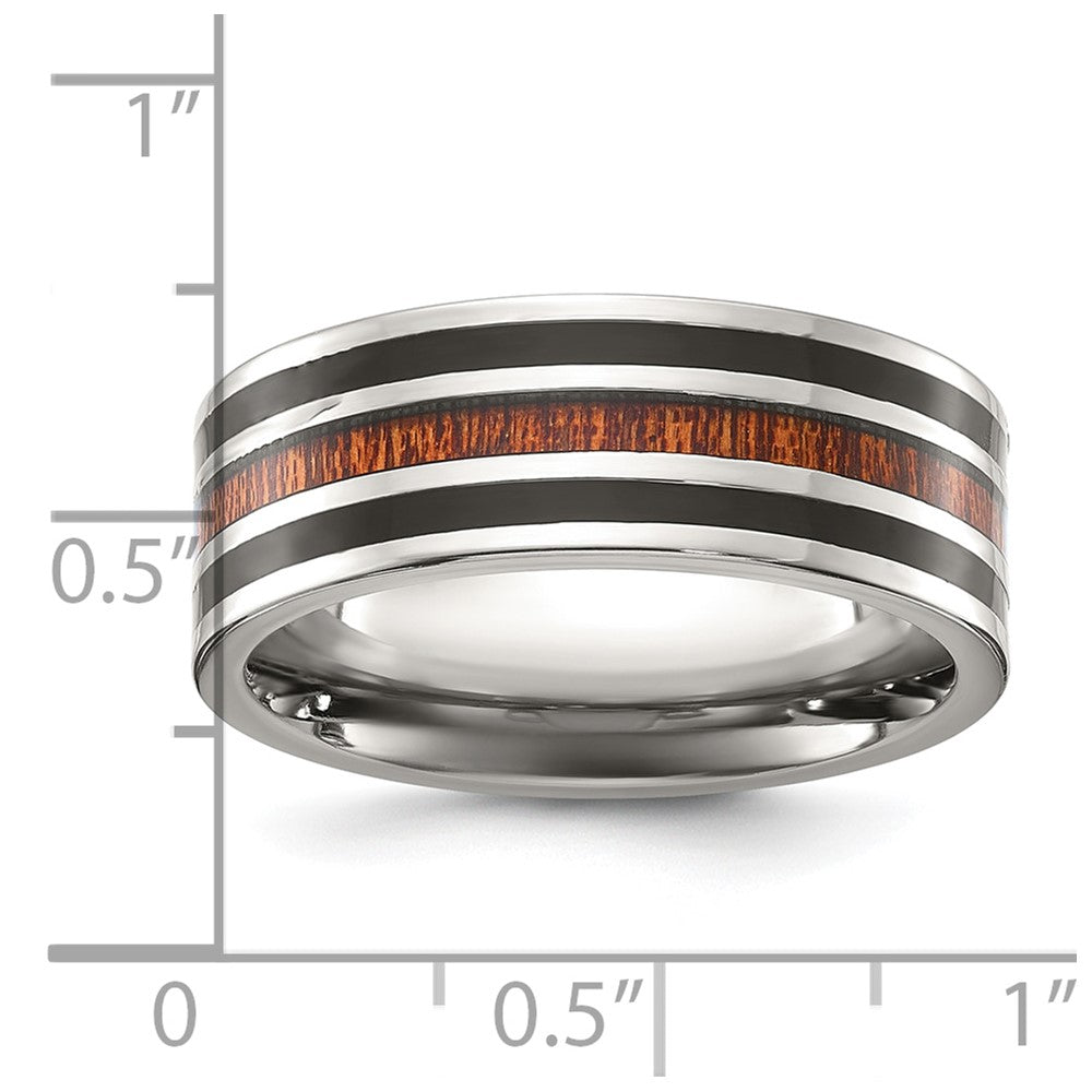 Chisel Titanium Polished with Black Resin and Wood Inlay 8mm Band
