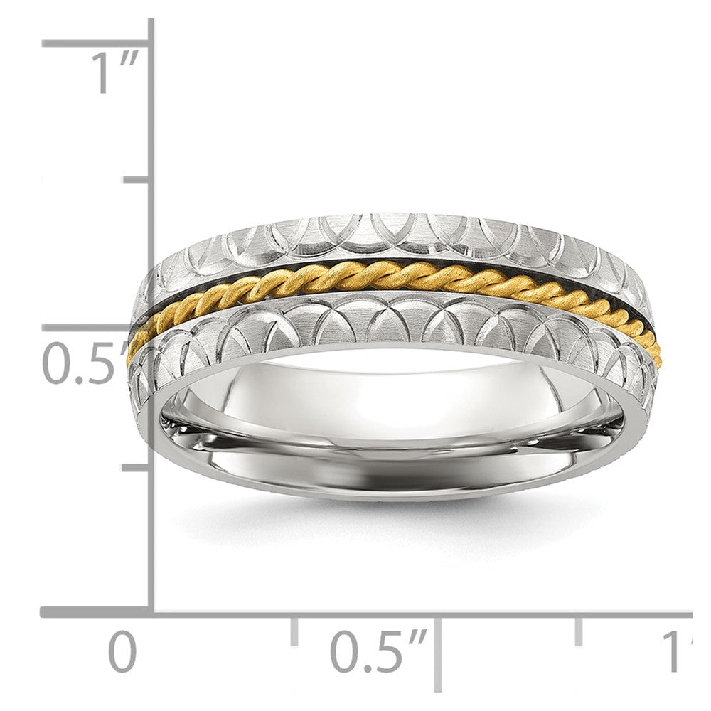 Chisel Titanium Polished and Textured Yellow IP-plated Center 6mm Band