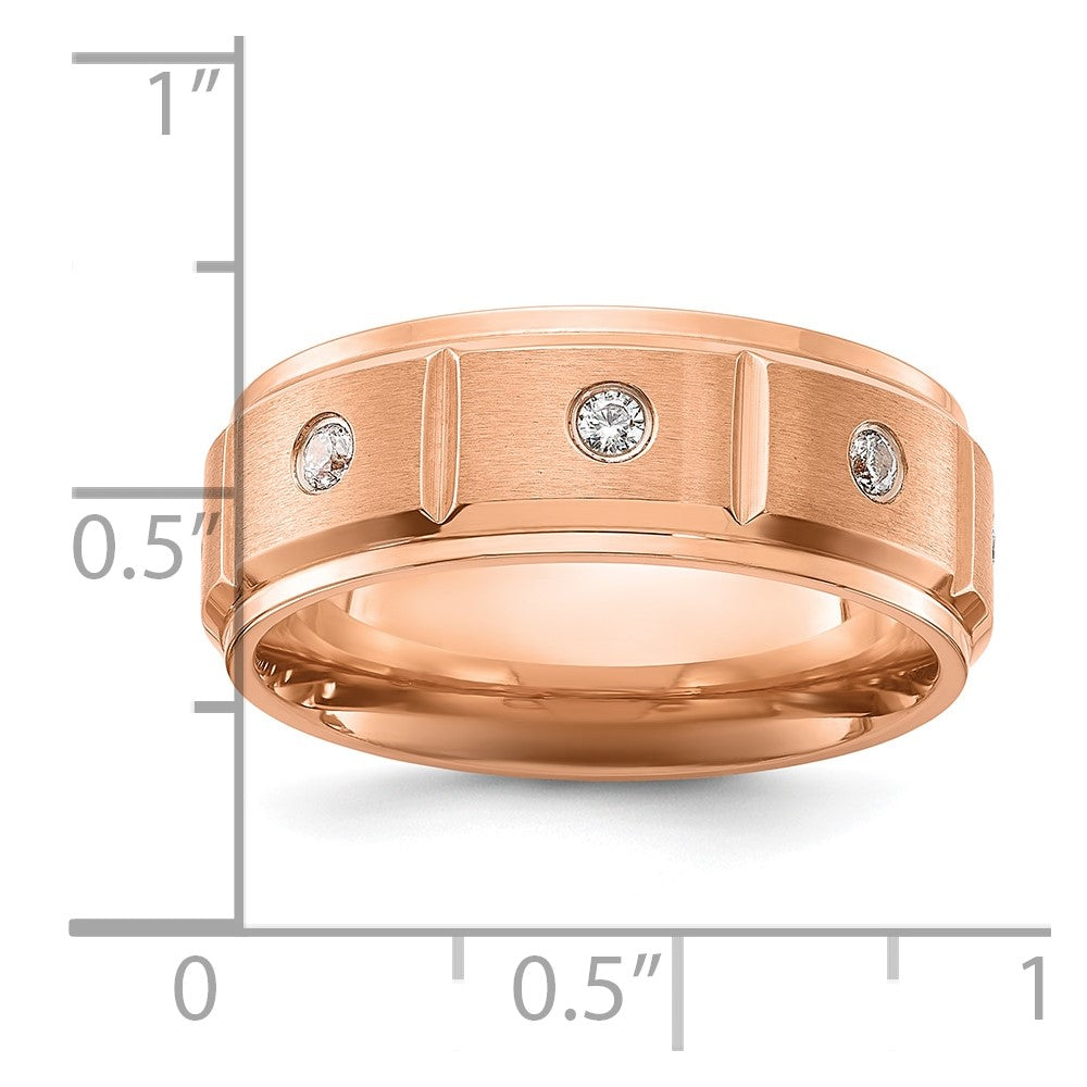 Chisel Titanium Brushed and Polished Rose IP-plated with CZ 8mm Band