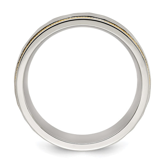 Chisel Titanium Brushed Polished and Hammered Yellow IP-plated 7mm Band