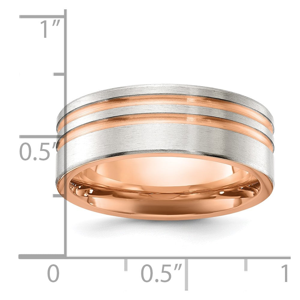 Chisel Titanium Brushed and Polished Rose IP-plated Stripes 8mm Band