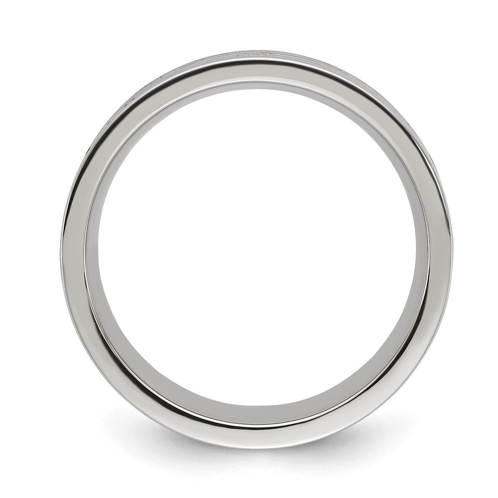 Chisel Titanium Polished with Wood, Imitation Meteorite and Red Stone Inlay 8mm Band