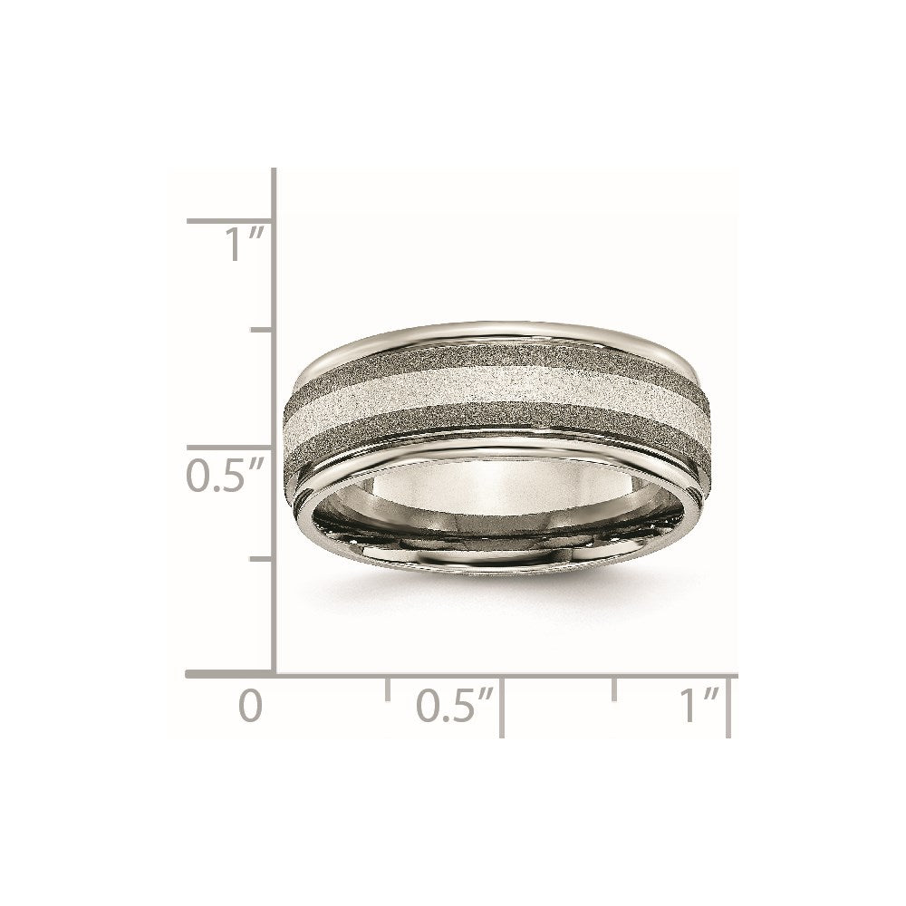 Chisel Titanium Polished with Sterling Silver Inlay Stone Finish Center Grooved Band