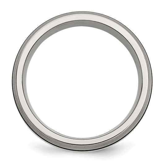 Chisel Titanium Antiqued and Brushed with Sterling Silver Inlay 8mm Grooved Band