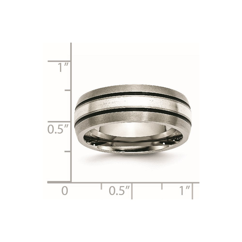 Chisel Titanium Antiqued and Brushed with Sterling Silver Inlay 8mm Grooved Band