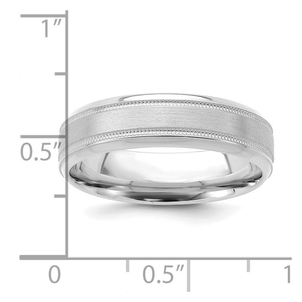 14k White Gold 6mm Heavyweight Comfort Fit Brushed Satin/Polished Milgrain Grooved Edge Wedding Band Size 9