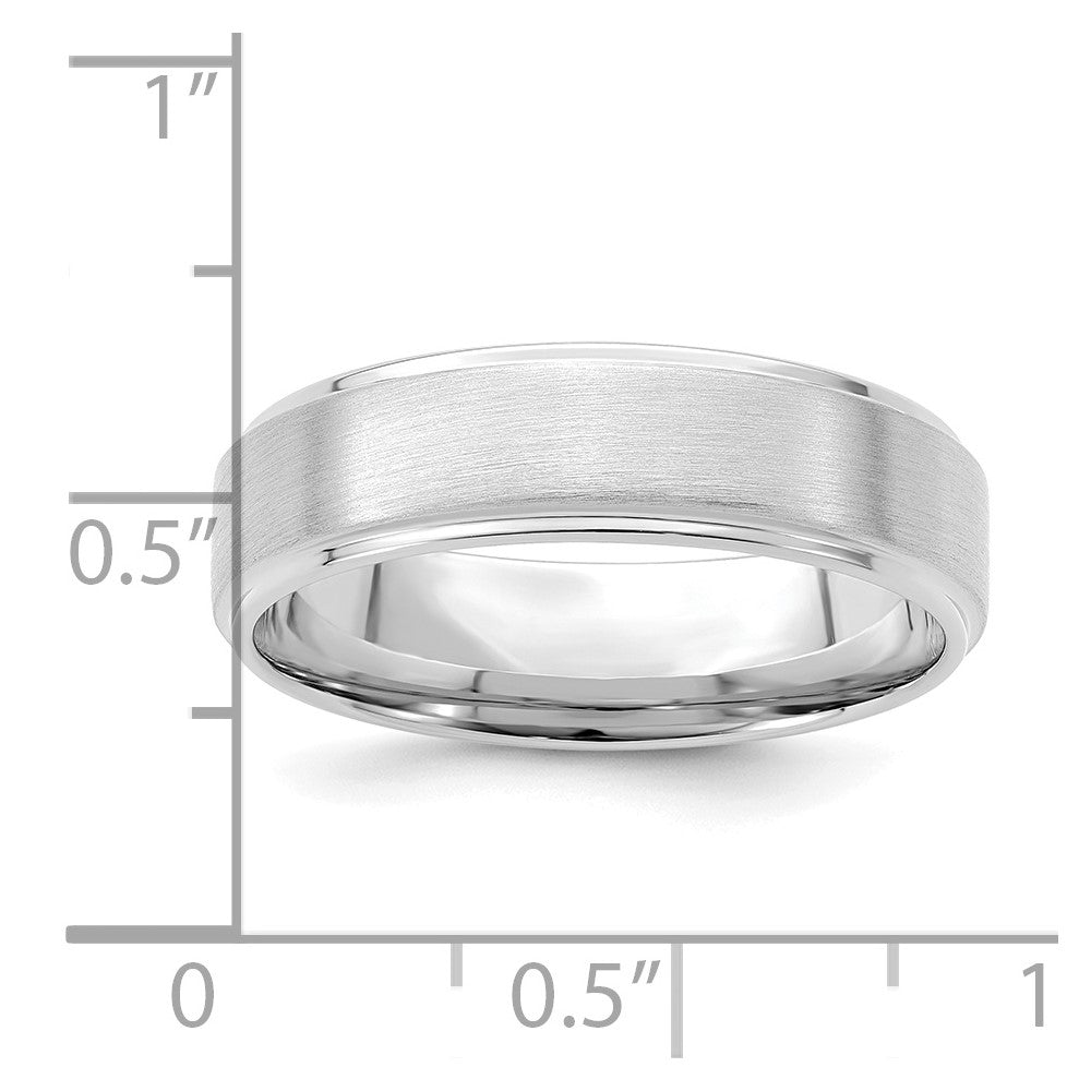 14k White Gold 6mm Standard Weight Comfort Fit Brushed Satin/Polished Stepped Edge Wedding Band Size 13.5